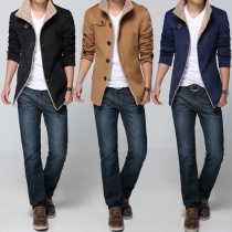 Fashion Solid Color Stand Collar Slim Fit Men's Overcoat