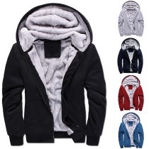 Fashion Solid Color Long Sleeve Hooded Men's Warm Coat