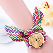 Fashion Wave-stripe Cloth Watch Band Round Dial Quartz Watches