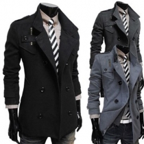 Fashion Solid Color Double-breasted Slim Fit Men's Woolen Coat