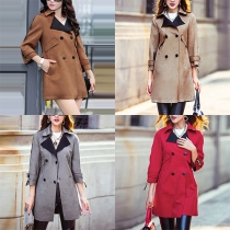 OL Style 3/4 Sleeve Double-breasted Faux Suede Trench Coat