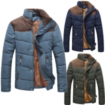 Fashion Contrast Color Stand-Collar Men's Padded Coat
