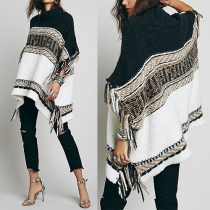 Ethnic Style Irregular Tassel Hem Cape-style Sweater