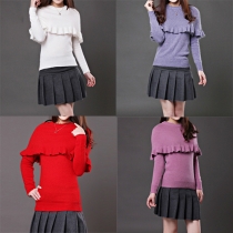 Sweet Solid Color Flouncing Cape-style Long Sleeve Knit Sweater