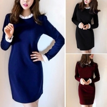 OL Style Flouncing Stand Collar Long Sleeve Slim Fit Dress