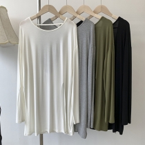 Sexy Backless Long Sleeve High-low Hem Solid Color T-shirt