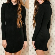 Fashion Solid Color Long Sleeve Turtleneck Slim Fit Knit Dress