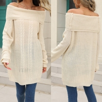 Sexy Slash Neck Long Sleeve Solid Color T-shirt