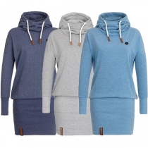 Fashion Solid Color Long Sleeve Hoodie Dress