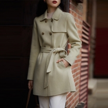 Elegant Solid Color Single-breasted Slim Fit Woolen Coat