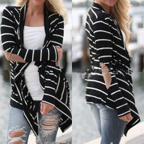 Fashion Long Sleeve Open-front Striped Knit Cardigan
