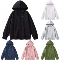 Fashion Solid Color Long Sleeve Women's Hoodies