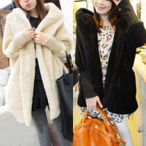 Fashion Solid Color Dolman Sleeve Faux Cashmere Hooded Overcoat