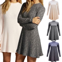 Fashion Solid Color Long Sleeve Round Neck Knit Dress