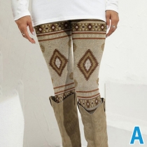 Ethnic Style Printed High Waist Elastic Leggings(It falls small)