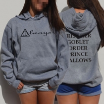 Fashion Solid Color Long Sleeve Letters Printed Hoodies