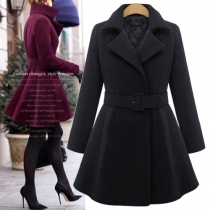 Elegant Solid Color Long Sleeve Lapel Overcoat