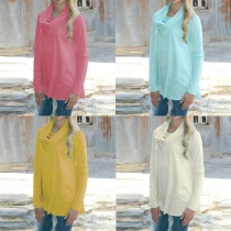 Fashion Solid Color Long Sleeve Cowl Neck Loose T-shirt