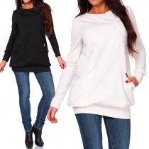 Fashion Solid Color Long Sleeve Round Neck Loose Sweatshirt