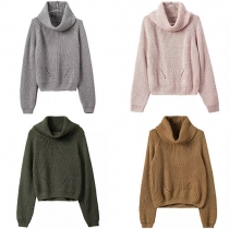 Fashion Solid Color Long Sleeve Turtleneck Knit Sweater