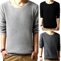Fashion Solid Color Long Sleeve Round Neck Men's Sweater