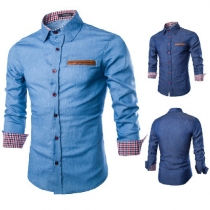 Fashion Solid Color Long Sleeve POLO Collar Men's Denim Shirt