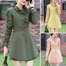 Sweet Flouncing Stand Collar Long Sleeve Single-breasted Slim Fit Trench Coat