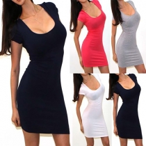 Sexy Low-cut Round Neck Short Sleeve Slim Fit Dress
