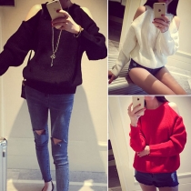 Sexy Off-shoulder Long Sleeve Round Neck Knit Sweater