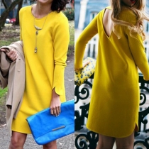 Sexy Backless Long Sleeve Round Neck Shift Dress