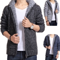 Fashion Solid Color Long Sleeve Men's Warm Knit Coat