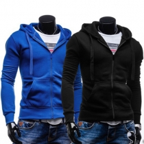 Fashion Solid Color Long Sleeve Men's Hooded Coat