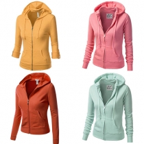 Fashion Solid Color Long Sleeve Slim Fit Women's Hoodies