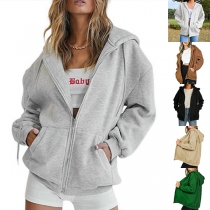 Fashion Solid Color Long Sleeve Slim Fit Women's Hoodies