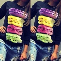 Fashion Long Sleeve Round Neck Macaron Printed Sweatshirt