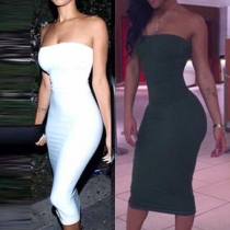 Sexy Strapless Solid Color Bodycon Dress