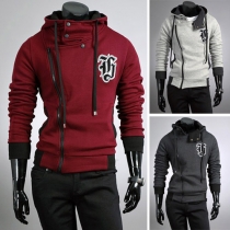 Fashion Solid Color Long Sleeve Slant Zipper Men's Embroidered Hoodies