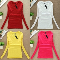 Fashion Solid Color Long Sleeve V-neck All-match T-shirt