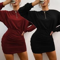 Sexy Slash Neck Dolman Sleeve Slim Fit Solid Color Dress