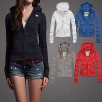 Fashion Solid Color Long Sleeve Slim Fit Hooded Sports Coat
