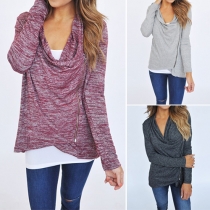 Fashion Cowl Neck Long Sleeve Irregular Women Top