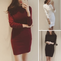 Fashion Off-the-shoulder Long Sleeve Knitted Bodycon Dress 