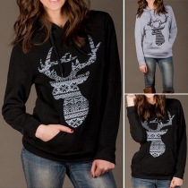 Casual Deer Pattern Long Sleeve Hooded Sweater