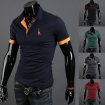 Fashion Solid Color Long Sleeve POLO Collar Letters Embroidered Men's T-shirt