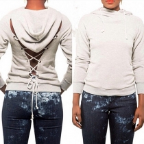 Sexy Lace-up Backless Long Sleeve Solid Color Hoodies