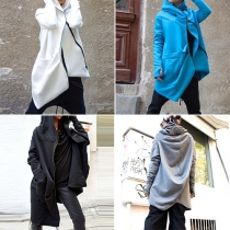 Fashion Solid Color Long Sleeve Irregular Hem Hooded Overcoat