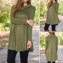 Fashion Solid Color Long Sleeve Cowl Neck Tops
