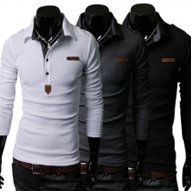 Fashion Solid Color Long Sleeve POLO Collar Men's All-match T-shirt