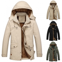 Fashion Solid Color Long Sleeve Hooded Man's Overcoat