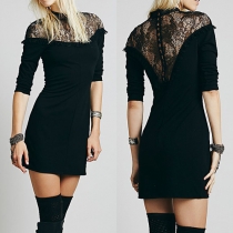 Sexy Hollow Out Lace Spliced Long Sleeve Slim Fit Dress